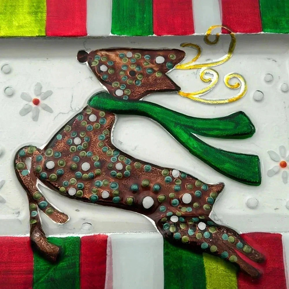 LS Arts Christmas Platter Reindeer Thin Glass in Box 14 x 9.5 inch - Picture 2 of 6